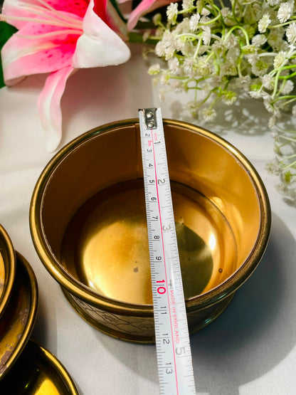 Brass Tone Floral Coaster Set with Holder – 4 Pieces