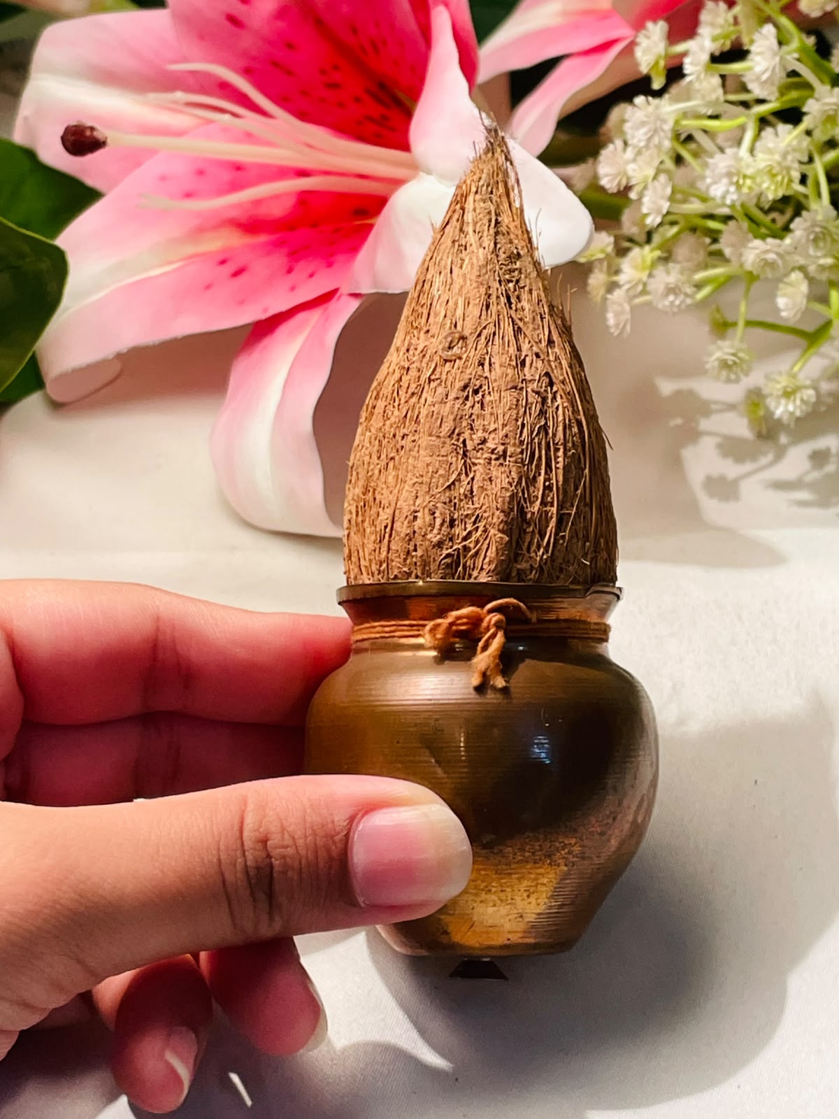 Brass-Tone Coconut Decorative Ornament – 5 Inch