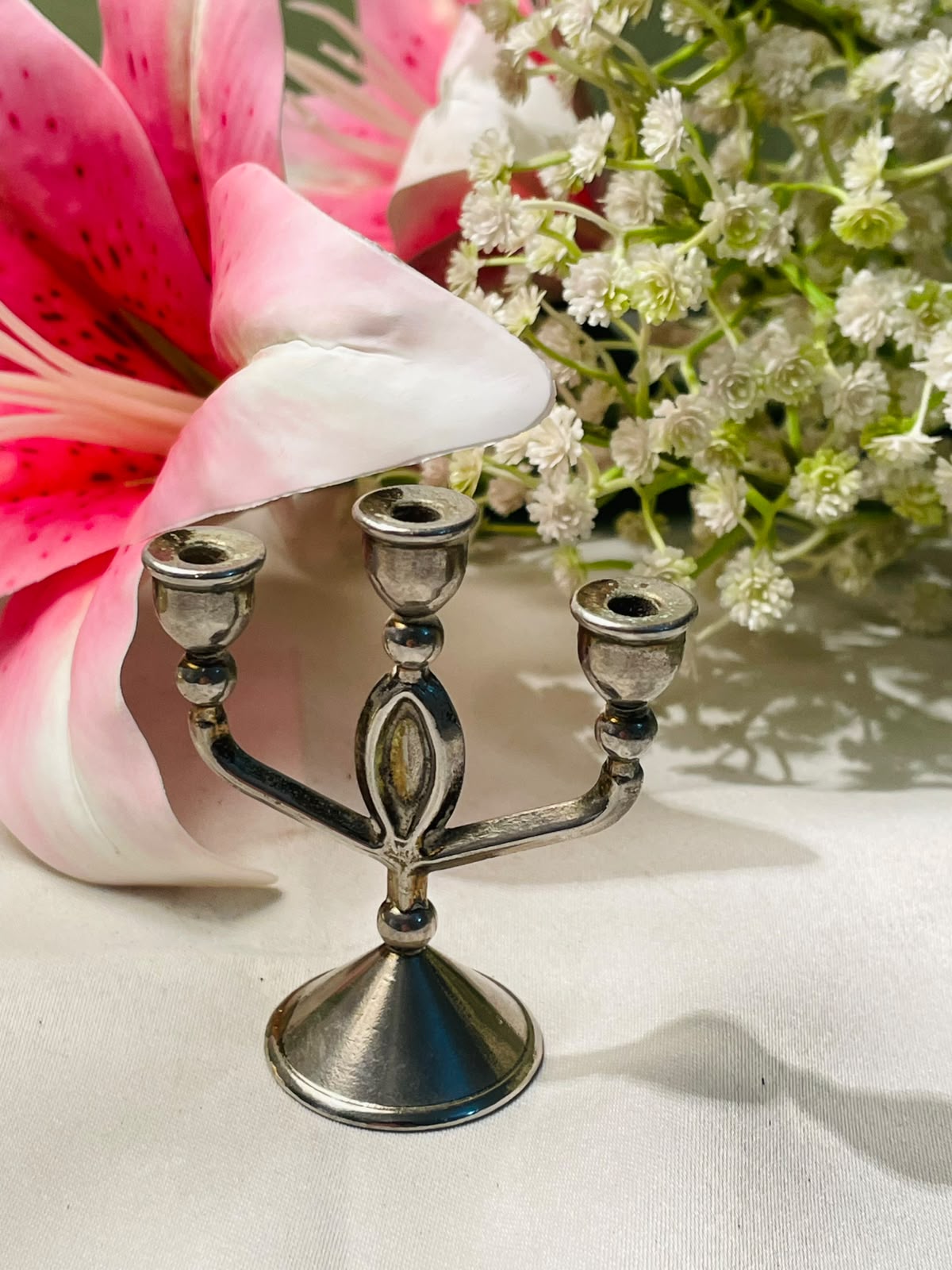 Silver-Tone 3-Arm Mini Candelabra Candle Holder – 3 Inch