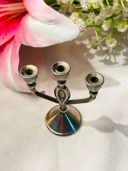 Silver-Tone 3-Arm Mini Candelabra Candle Holder – 3 Inch