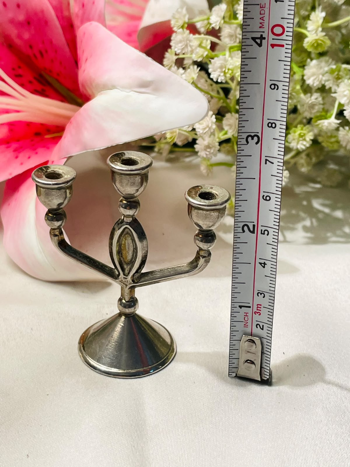 Silver-Tone 3-Arm Mini Candelabra Candle Holder – 3 Inch
