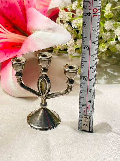 Silver-Tone 3-Arm Mini Candelabra Candle Holder – 3 Inch