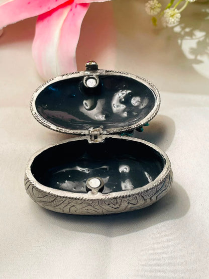 Vintage Jeweled Mouse Trinket Box Blue Enamel Approx. 8 cm