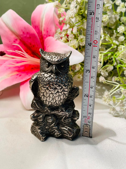 Vintage Silver-Tone Owl Figurine Textured Feather Detail 9 cm