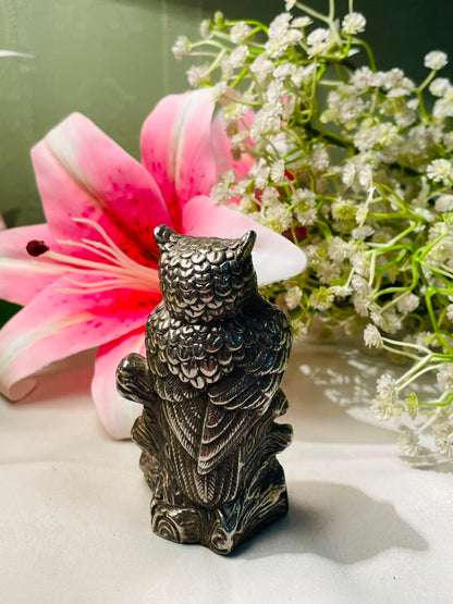 Vintage Silver-Tone Owl Figurine Textured Feather Detail 9 cm