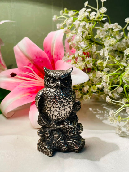 Vintage Silver-Tone Owl Figurine Textured Feather Detail 9 cm
