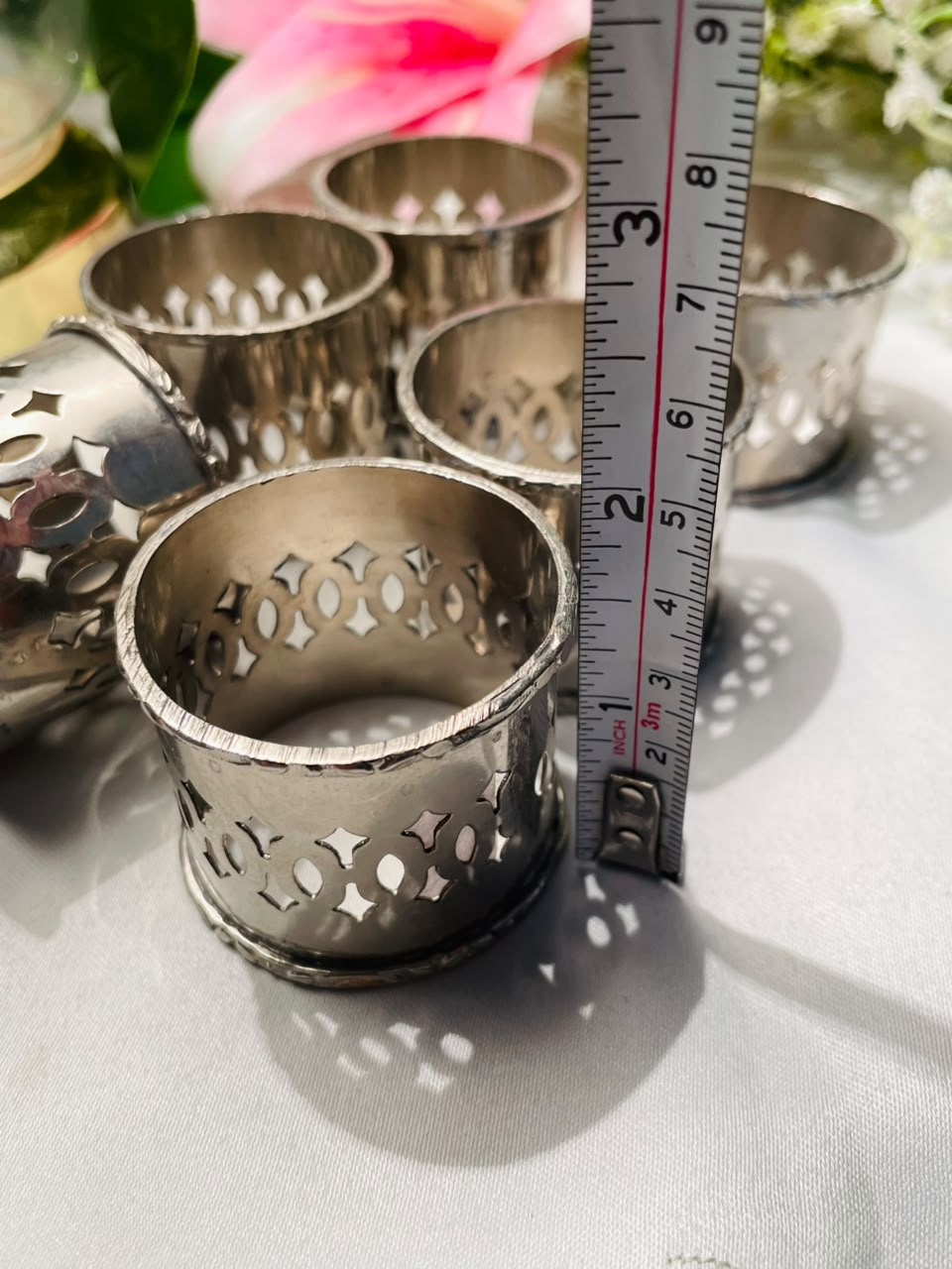 Queen Anne Silver Pierced Napkin Rings Set of 6
