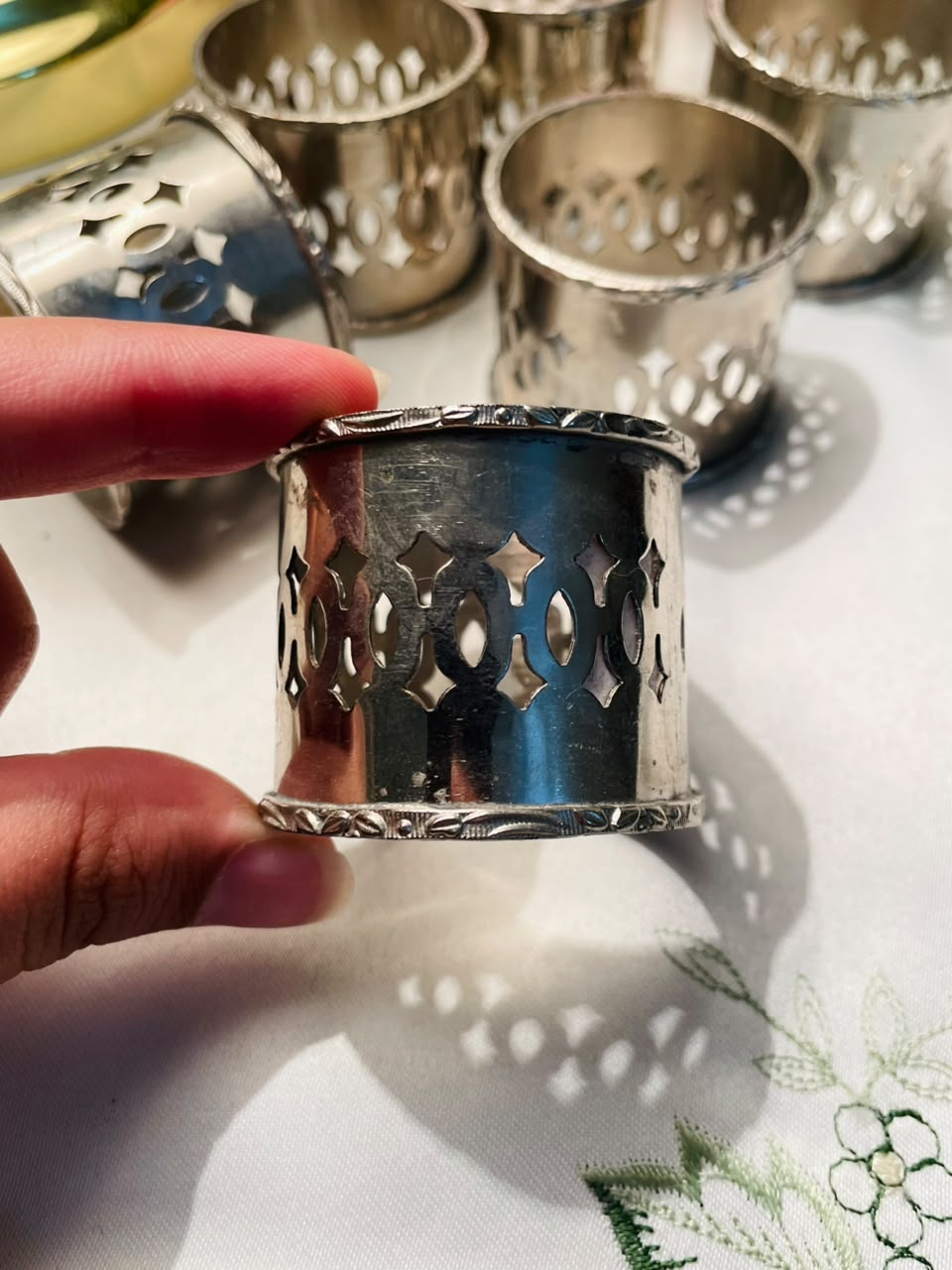 Queen Anne Silver Pierced Napkin Rings Set of 6