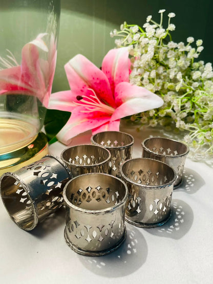 Queen Anne Silver Pierced Napkin Rings Set of 6