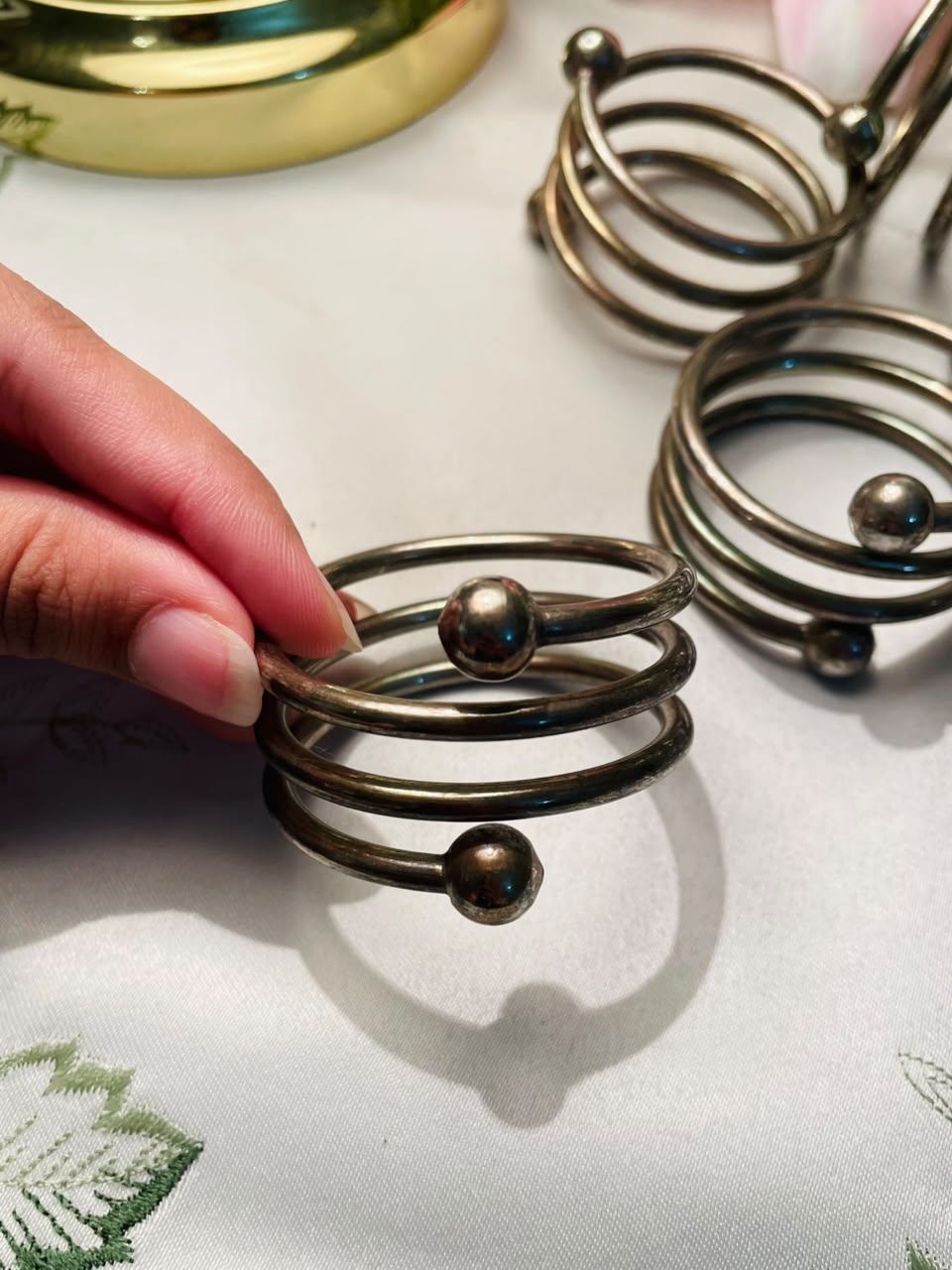 Vintage Spiral Silver-Tone Napkin Rings Set of 5