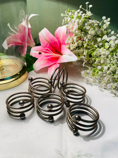 Vintage Spiral Silver-Tone Napkin Rings Set of 5