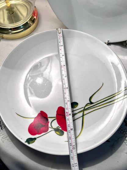 Vintage White Ceramic Poppy Serving Platter with Red Floral Design ( Each)