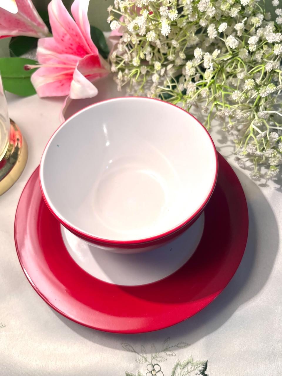 Vintage wilko Red & White Bowl & Plate Set 2-Piece 22 cm