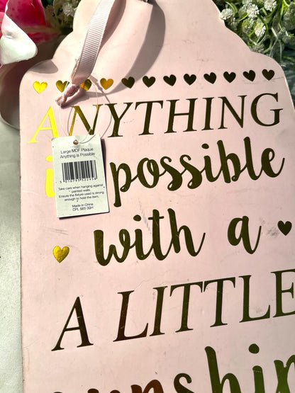 Pink MDF Wall Plaque Gold Quote Design Approx. 40 cm