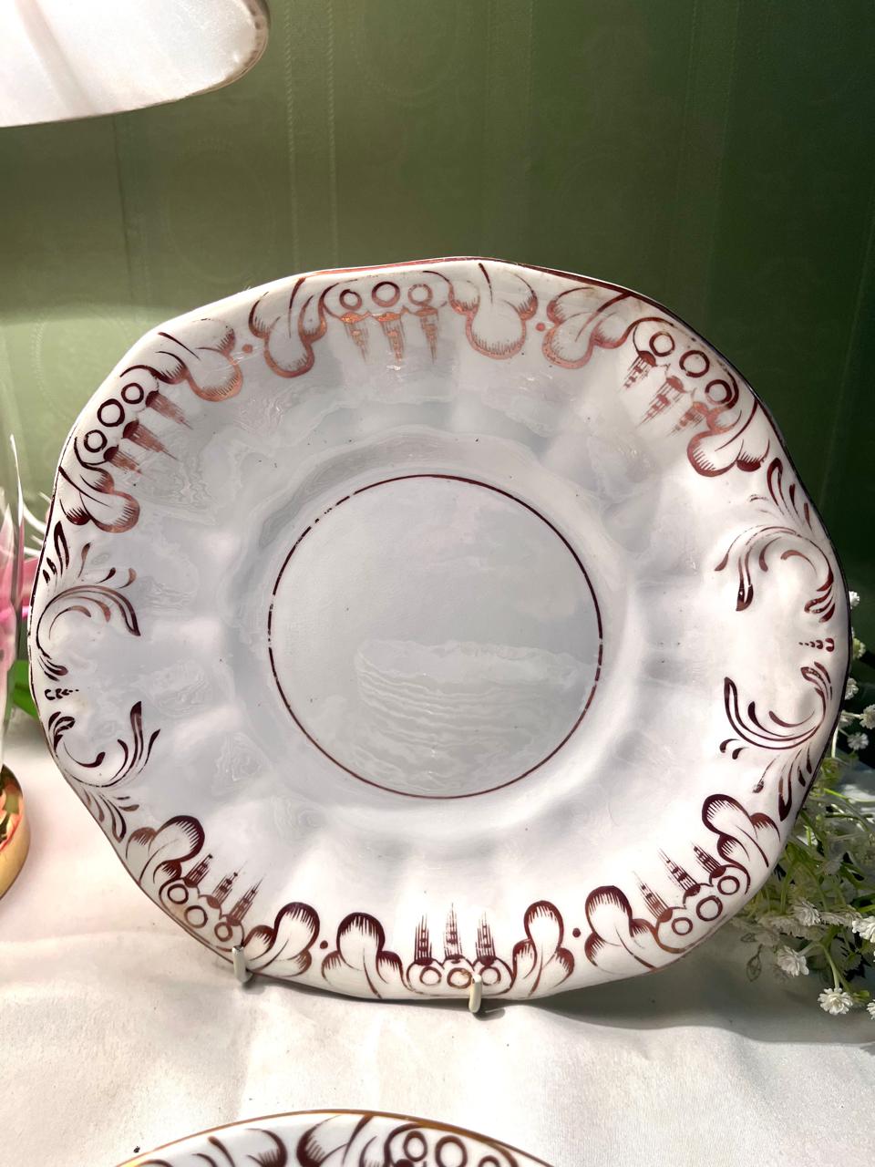 Vintage White Brown Scroll Cake plater & Quarter plater Set 11-Piece