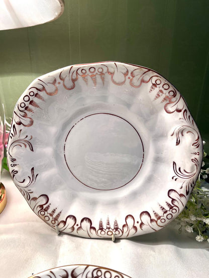 Vintage White Brown Scroll Cake plater & Quarter plater Set 11-Piece