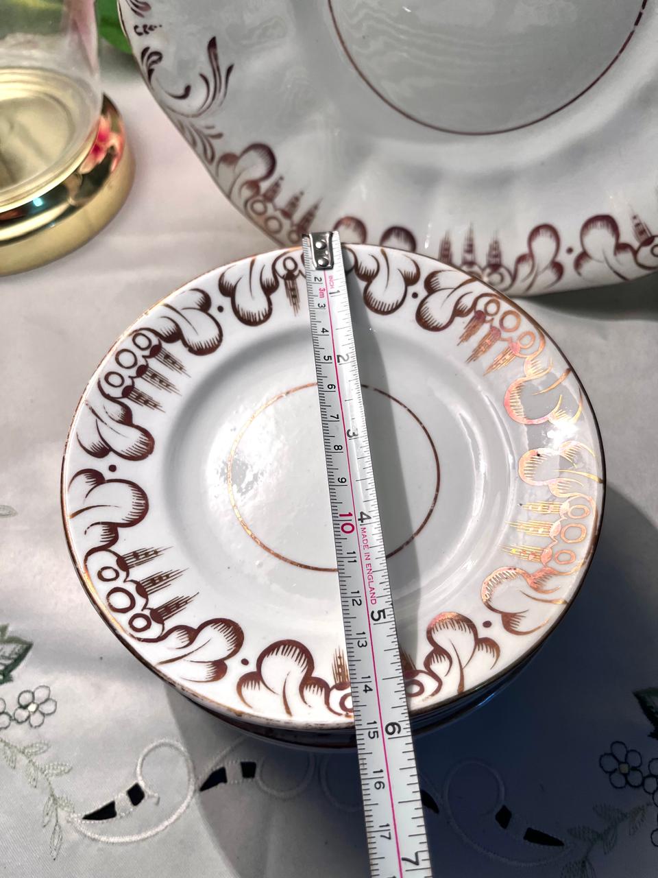 Vintage White Brown Scroll Cake plater & Quarter plater Set 11-Piece