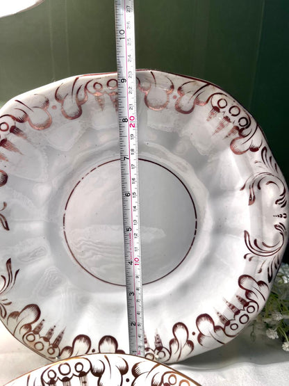 Vintage White Brown Scroll Cake plater & Quarter plater Set 11-Piece