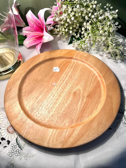 Vintage Round Wooden Serving Platter Natural Finish 31 cm