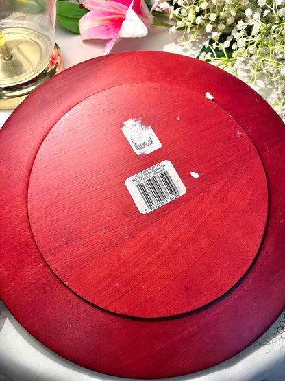Vintage Red Wooden Serving Platter Round 31 cm