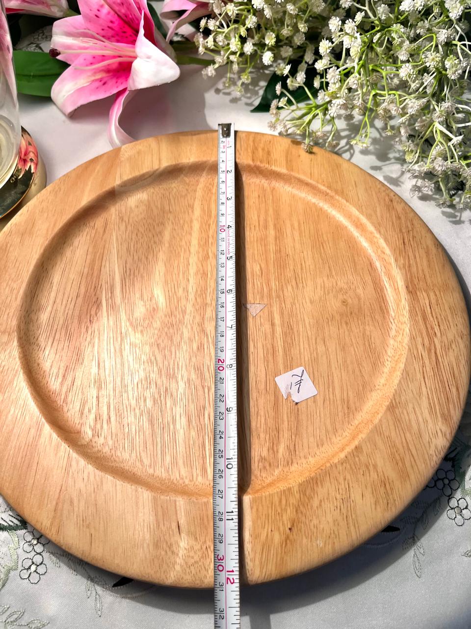 Vintage Round Wooden Serving Platter Natural Finish 31 cm