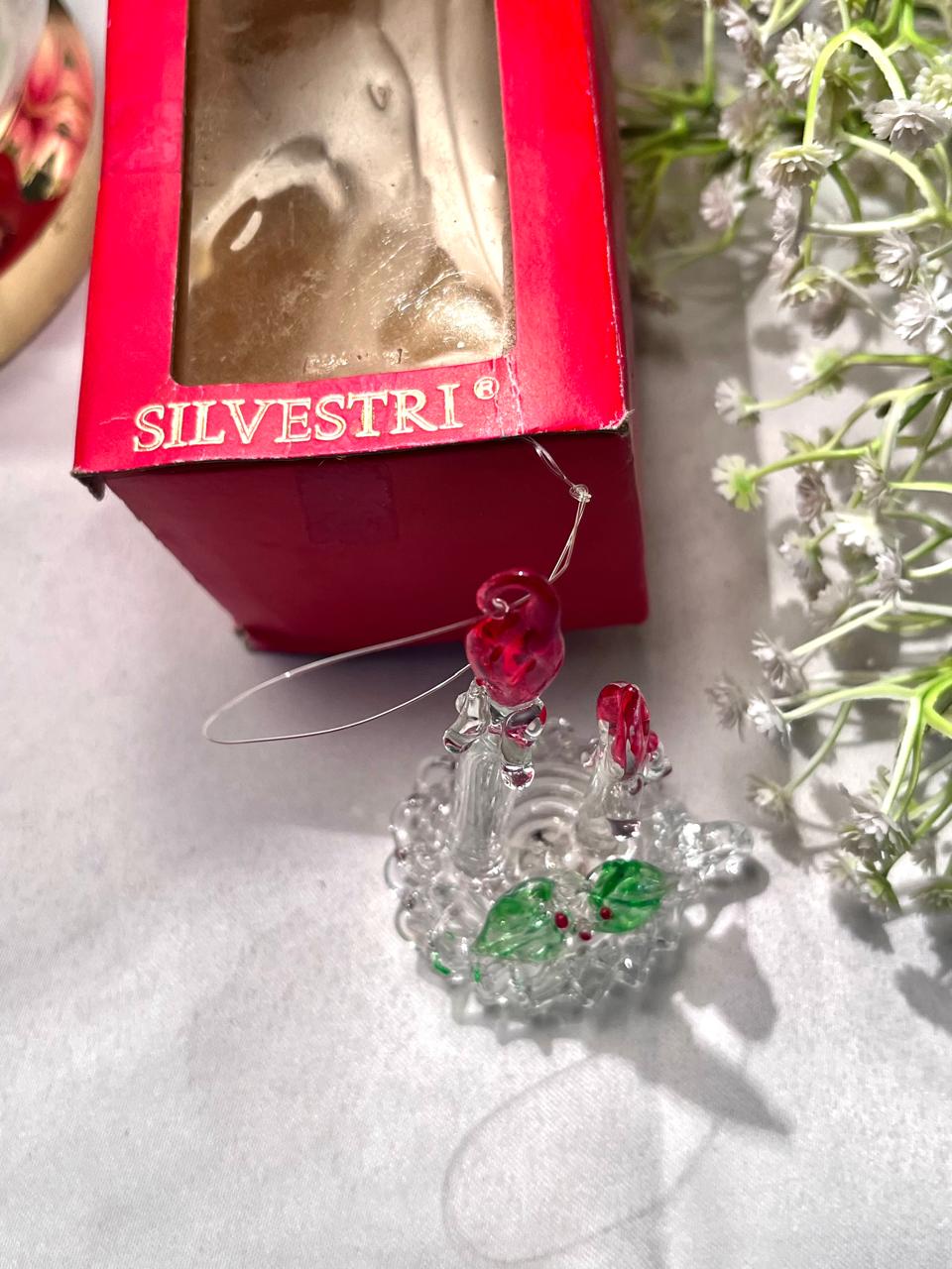 Vintage Red Crystal Bird Figurine Pair on Clear Base 8 cm