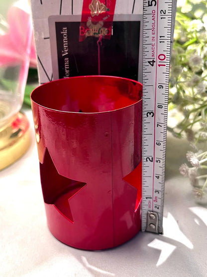 Vintage Red Metal Star Cutout Candle Holder 9 cm