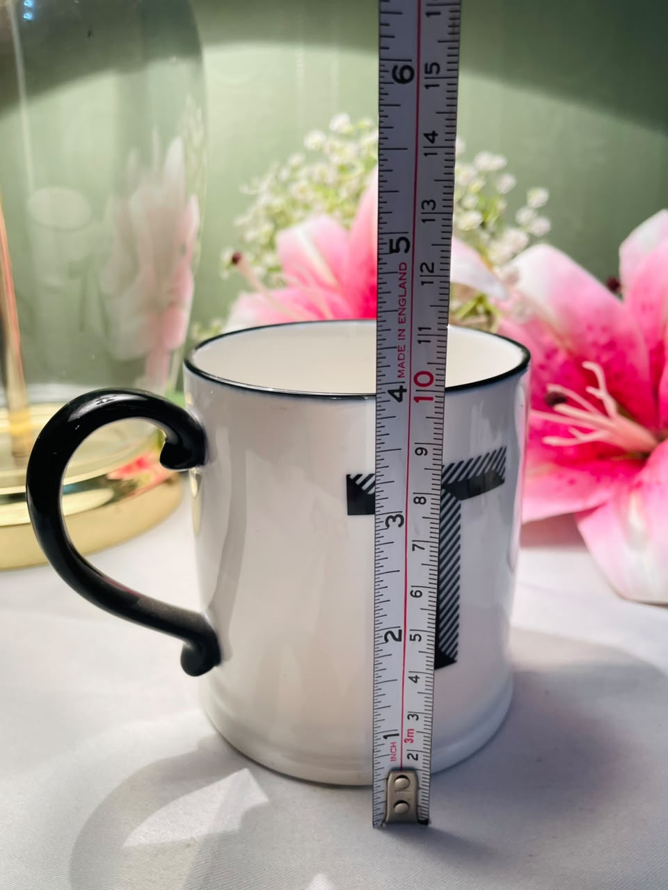 M&S White Ceramic Letter T Mug with Black Handle 10 cm