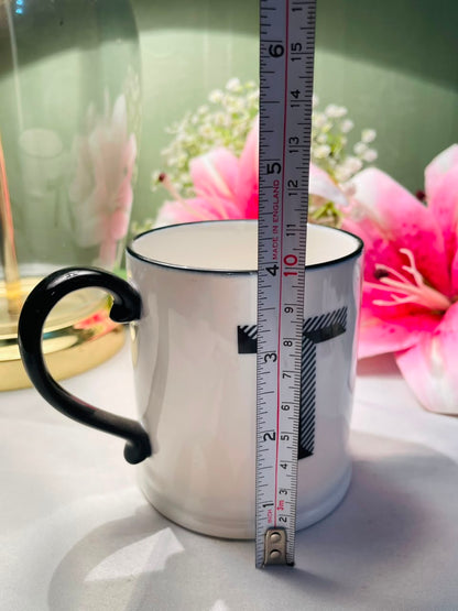 M&S White Ceramic Letter T Mug with Black Handle 10 cm