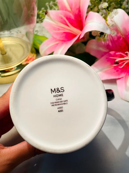 M&S White Ceramic Letter T Mug with Black Handle 10 cm