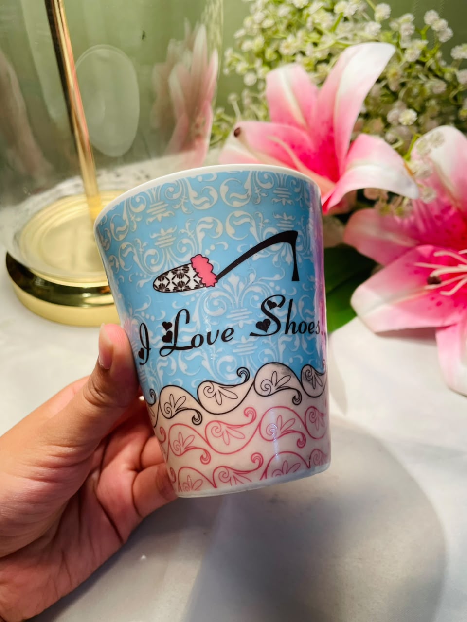 Blue & Pink Ceramic Mug Ornate Pattern 10 cm