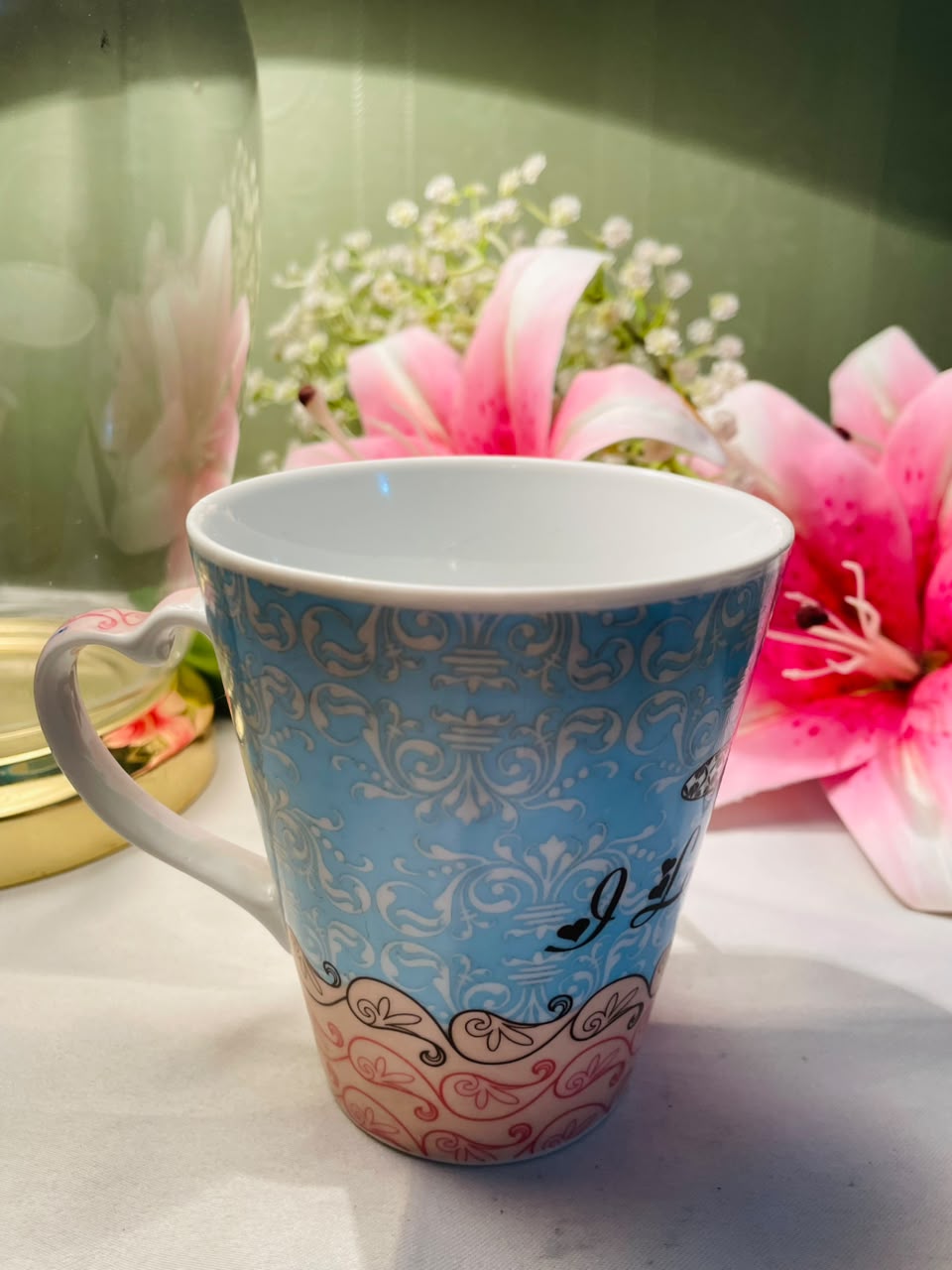 Blue & Pink Ceramic Mug Ornate Pattern 10 cm