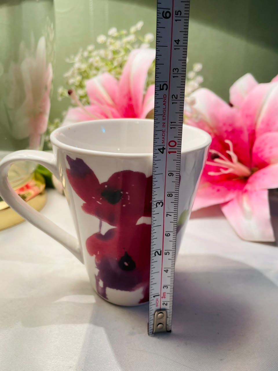 Sainsbury White Ceramic Mug Red Poppy Floral Design 10 cm