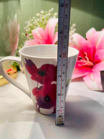 Sainsbury White Ceramic Mug Red Poppy Floral Design 10 cm