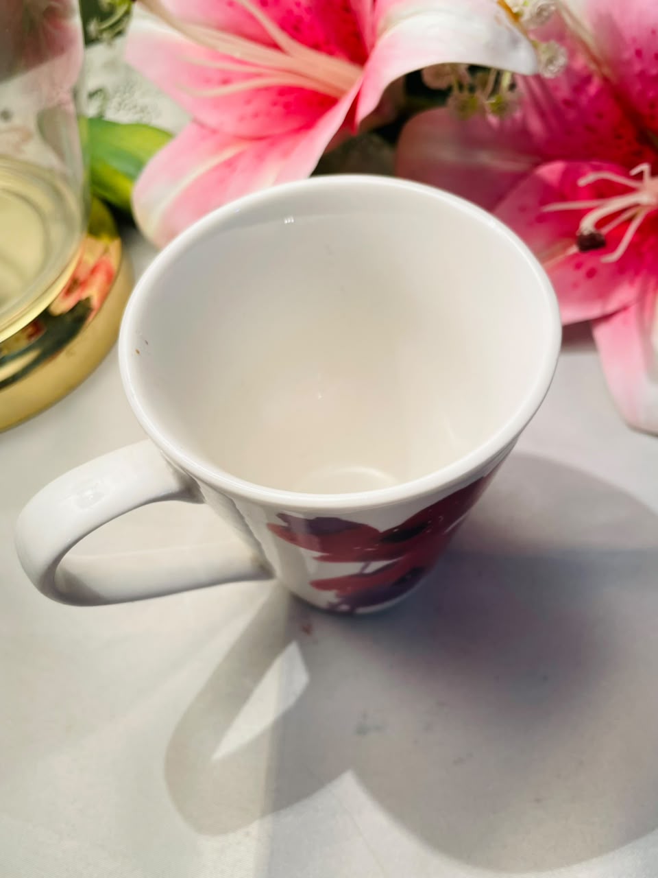 Sainsbury White Ceramic Mug Red Poppy Floral Design 10 cm