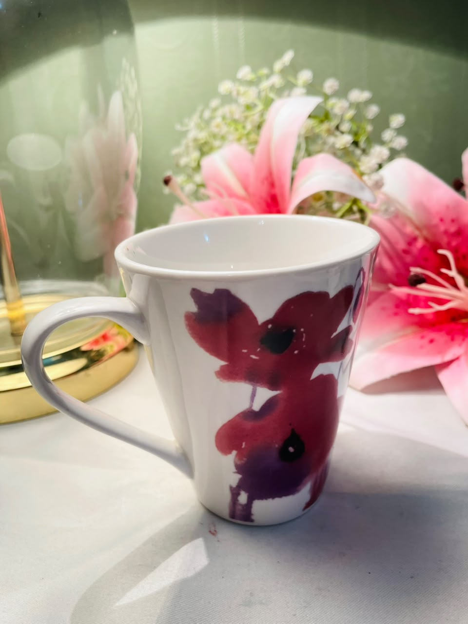 Sainsbury White Ceramic Mug Red Poppy Floral Design 10 cm
