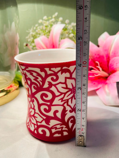 Red & White Ceramic Mug Floral Scroll Pattern 10 cm