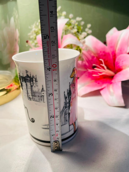 White Ceramic Mug City Fashion Illustration 11 cm
