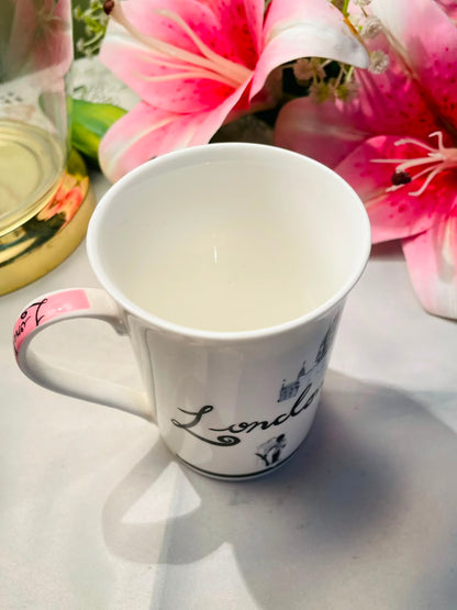 White Ceramic Mug City Fashion Illustration 11 cm