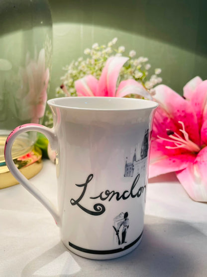 White Ceramic Mug City Fashion Illustration 11 cm