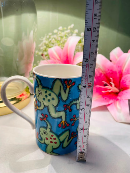 Blue Frog Ceramic Mug Green Cartoon Design 11 cm