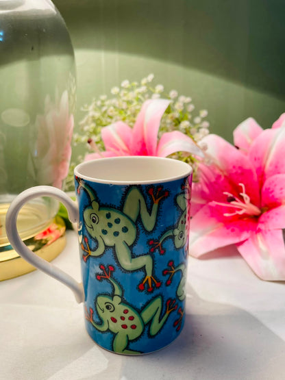 Blue Frog Ceramic Mug Green Cartoon Design 11 cm