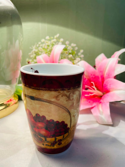 Vintage Burgundy Berry Basket Ceramic Mug 11 cm