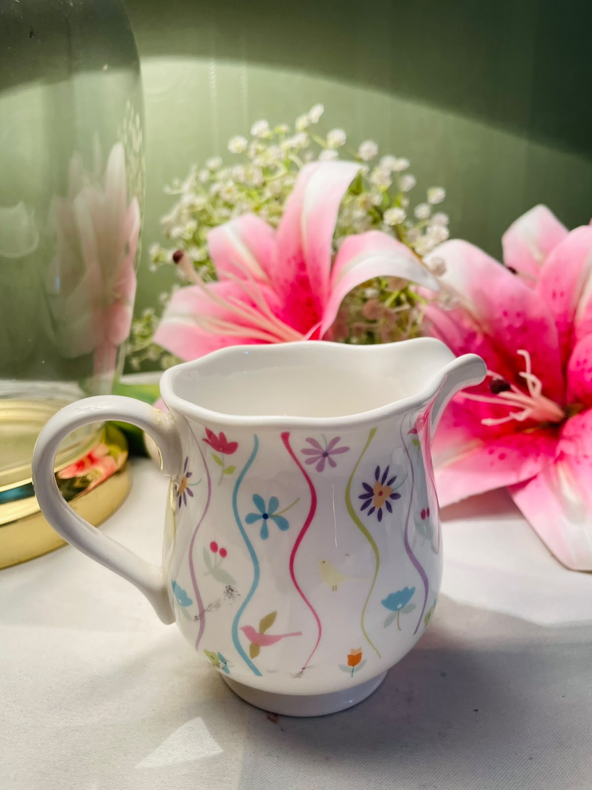 White John Lewis Floral Ceramic Milk Jug Multicolour Design 10 cm