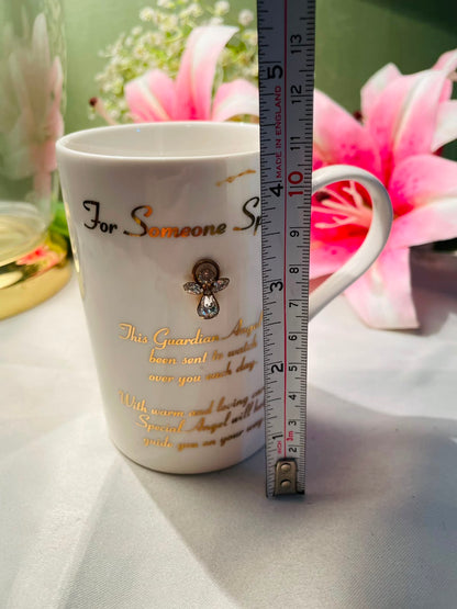 White Guardian Angel Ceramic Mug Gold Script 10 cm