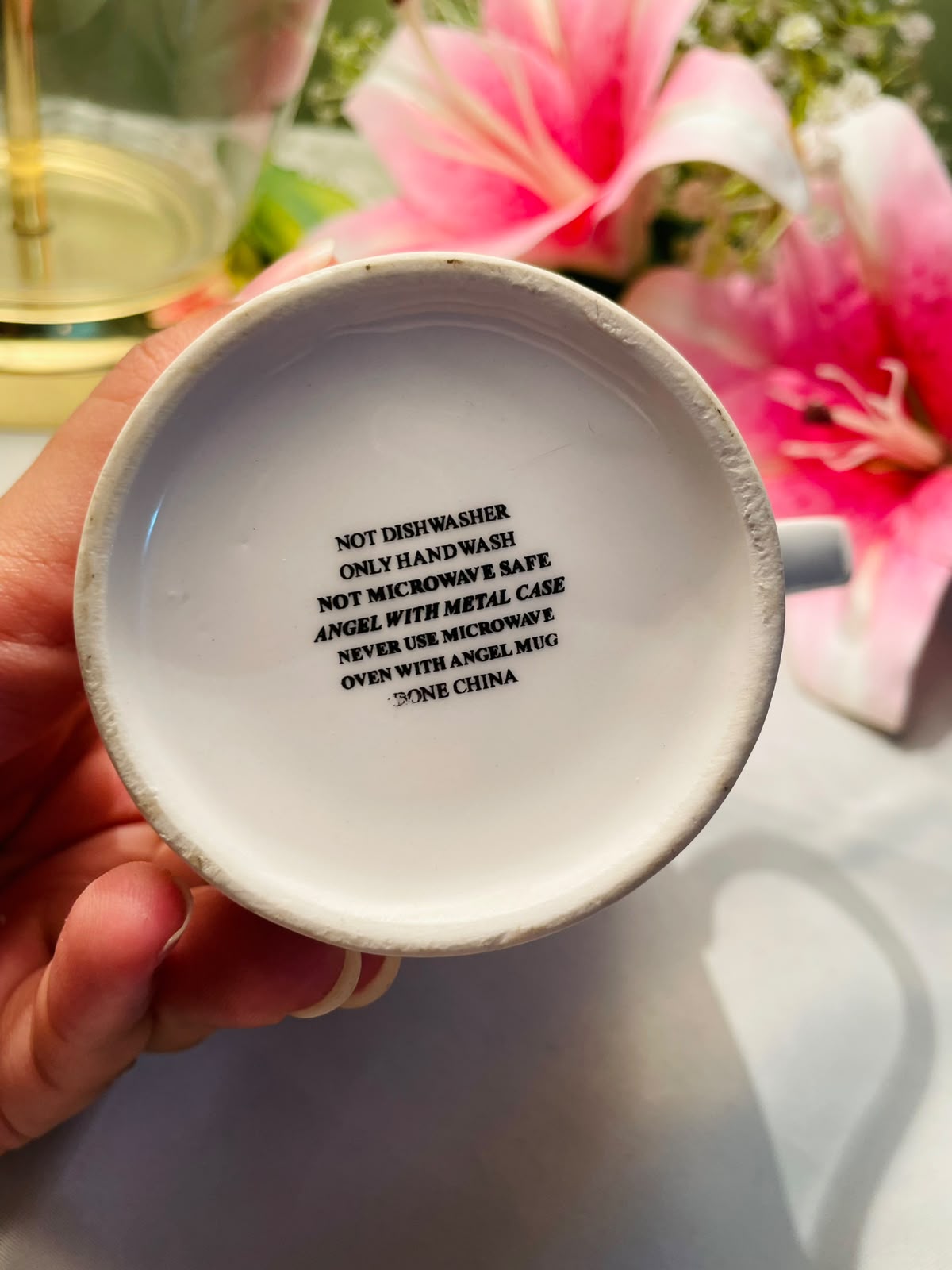 White Guardian Angel Ceramic Mug Gold Script 10 cm