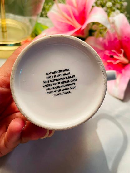 White Guardian Angel Ceramic Mug Gold Script 10 cm