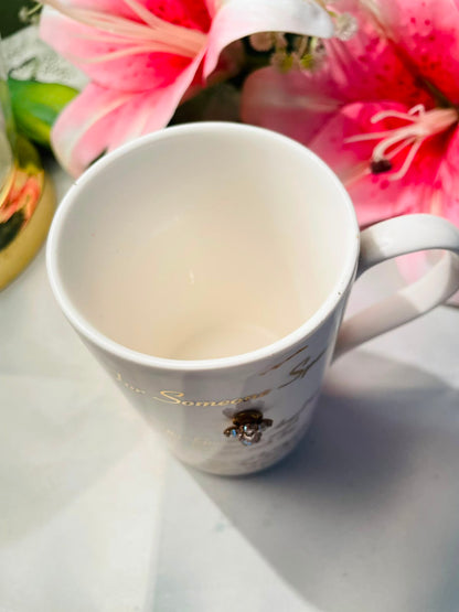 White Guardian Angel Ceramic Mug Gold Script 10 cm