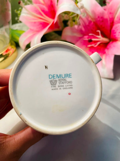 Vintage DEMURE ROYAL Stafford  Ceramic Milk Jug Teal Leaf Gold Detail 10 cm