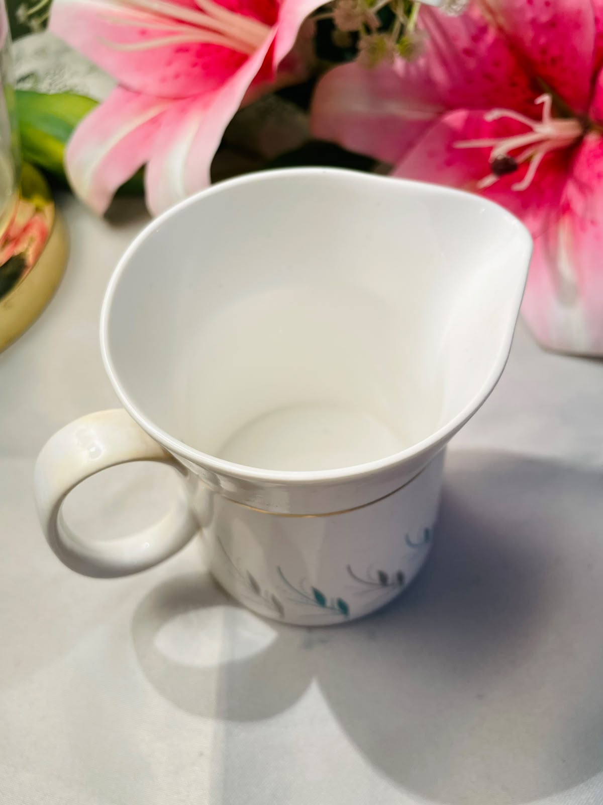 Vintage DEMURE ROYAL Stafford  Ceramic Milk Jug Teal Leaf Gold Detail 10 cm